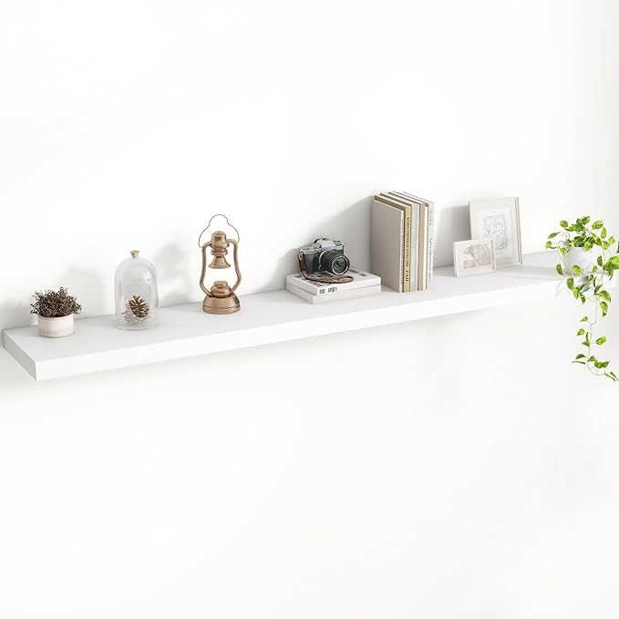 Acovy 55 Inch Floating Shelves, 8 Inch Deep Floating Shelves for Wall, Hanging Shelf with Invisible Brackets, Deep Shelves for Bathroom, Bedroom, Living Room, White, Set of 1