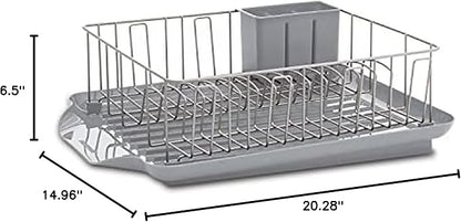 Farberware Classic 3-Piece Dish Drying Rack Set, Gray - Rust-Resistant Dish Rack for Kitchen Counter with Self-Draining Board and Flatware Caddy