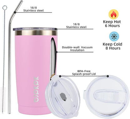 BJPKPK Insulated Tumbler 20 oz Stainless Steel Coffee Travel Thermal Cup With lids And Straws,Light Pink