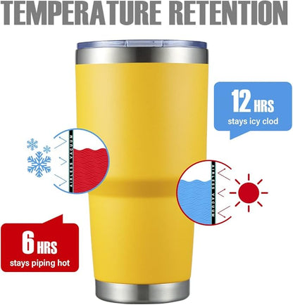 MEWAY 30oz Insulated Tumbler With Lids and Straws,Stainless Steel Double Vacuum Coffee Tumbler Cup, Brush, Durable Powder Coated Coffee Cup for Cold & Hot Drinks, Office, Travel(Yellow,4 PACK)