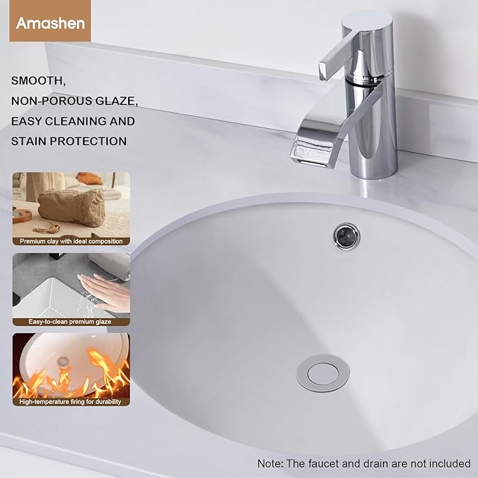18 Inch Vessel Sink Oval Undermount Bathroom Sink Ceramic Vanity Sink with Overflow, White UB-11