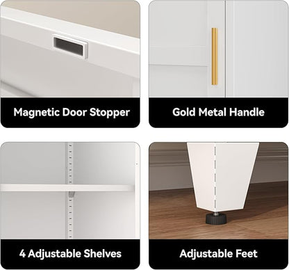 COFaR 67" Tall Pantry Cabinet, White Storage Cabinet with Magnetic Door & 4 Adjustable Shelves, Slim Freestanding Cupboard for Kitchen, Bathroom, Living Room