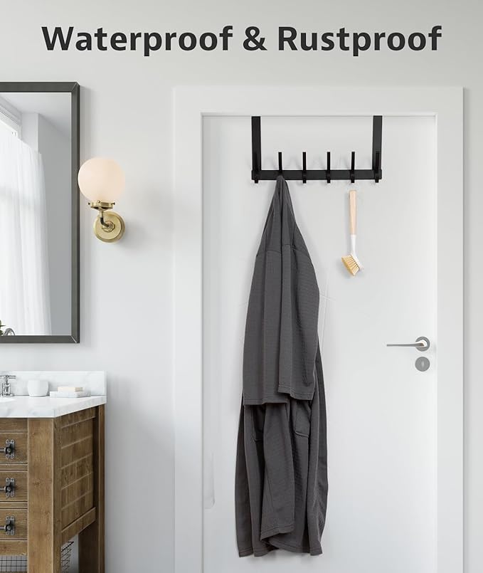 Optish Over The Door Hooks, Door Hanger Hooks for Hanging, Over The Door Towel Racks for Bathroom, Coat Rack Door Towel Hanger Towel Hooks (2Pack, Black)