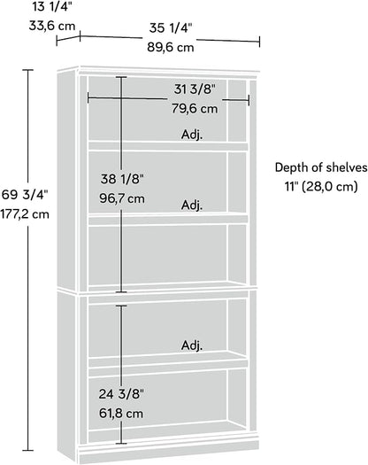 Sauder 5 Tier Book Shelf Wooden Bookcase Multipurpose Bookshelf for Home Office, Living Room, in Glacier Oak