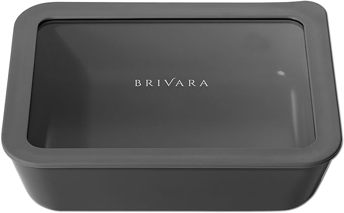 BRIVARA HOME Ceramic Coated Glass Food Storage Container | No PTFE, PFOA, PFAS, and BPA | Reusable Non Toxic Meal Prep Container with Glass Lid | Easy To Store | 6 Cup Rectangle [Onyx]
