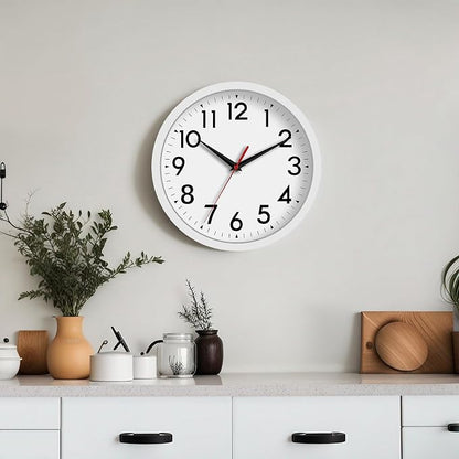 DAXSMY Wall Clock Modern Battery Operated 10 Inch Simpel Silent Non Ticking Analog Decorative for Kitchen Bathroom Bedroom Office Living Room School Classroom(White)