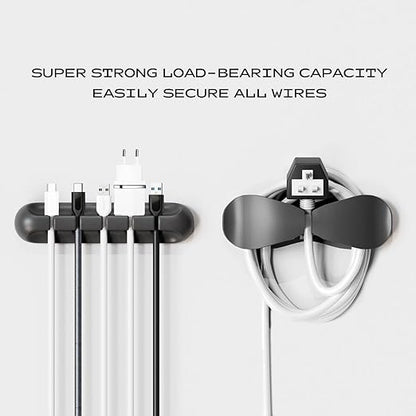 USB Cable Organizer Clips Cord Holder,10 Packs (3-5-7-Slots) Black Self Adhesive Desk Cord Cable Management