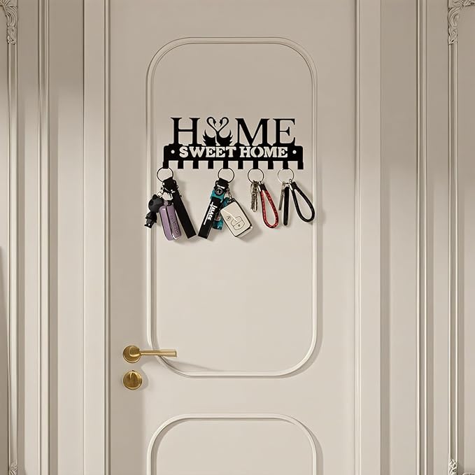 Key Holder Wall Mounted with Screws and Anchors, Black Multifunctional Key Hanger with 10 Hooks, Entryway Front Door Kitchen Hallway Garage Office
