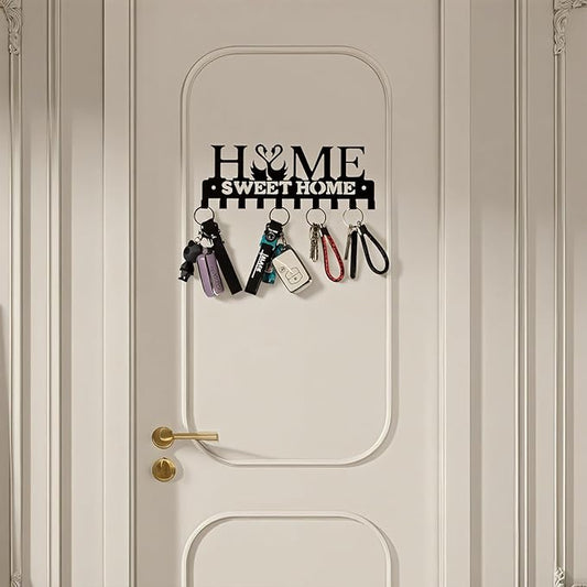 Key Holder Wall Mounted with Screws and Anchors, Black Multifunctional Key Hanger with 10 Hooks, Entryway Front Door Kitchen Hallway Garage Office
