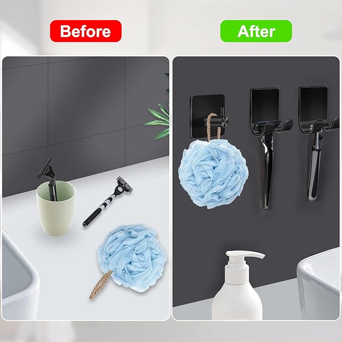 CGBE Razor Holder for Shower, 4 Packs Self Adhesive Shaver Holder Hanger Hooks for Bathroom, Damage Free Wall Hooks for Razor Shaver Loofah Sponge