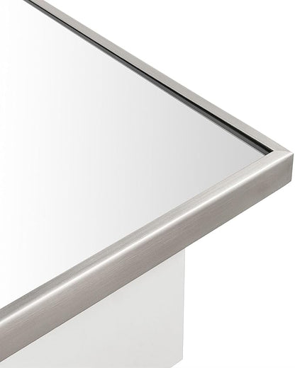 TEHOME 16.5'' x 24'' Brushed Nickel Recessed and Surface Mount Bathroom Medicine Cabinet with Mirror Square Cornered Metal Framed Rounded Rectangle Medicine Cabinet Mirror
