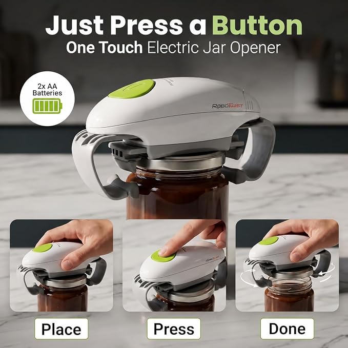 Robotwist Automatic Jar Opener, Deluxe Model with Improved Torque, Robo Twist Kitchen Gadgets for Home, Electric Handsfree Easy Jar Opener – Works on All Jar Sizes, As Seen on TV