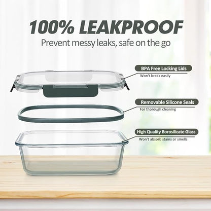 VERONES 12 Packs Glass Food Storage Containers Set, Airtight Glass Lunch Containers, Glass Meal Prep Containers with Lids,Exclusive of BPA, for Microwave, Oven, Freezer & Dishwasher Friendly,Grey
