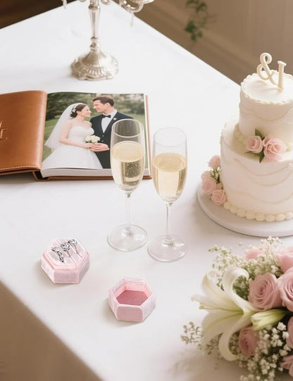 Velvet 3 Slots Jewelry Ring Box Engagement Wedding Box Keepsake Box Bridal Photo Ring Triple Slots Hexagon