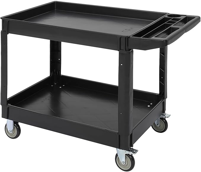 2-Shelf Foldable Utility Cart, 45"X25" Rolling Service Cart with 500LB Capacity, Heavy-Duty Storage Cart with Wheels for Warehouse, Garage, Home Use,Black