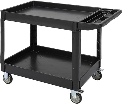 2-Shelf Foldable Utility Cart, 45"X25" Rolling Service Cart with 500LB Capacity, Heavy-Duty Storage Cart with Wheels for Warehouse, Garage, Home Use,Black