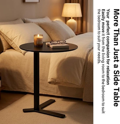 C Shaped End Table Round Side Table Living Room, Unique Aesthetics Simple Coffee Accent Table, Bedside Table Nightstand for Bedroom, Multifunction Metal Small Side Table for Sofa Balcony Couch Patio