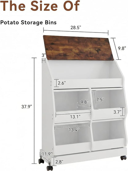 ARTETHYS Potato and Onion Storage Bin with Wheels, 3 Tier Bread Container with Lid, Ventilated Vegetable Organization Cabinet for Kitchen