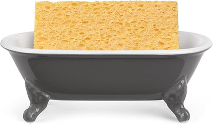6.5" Ceramic Mini Decorative Clawfoot Bathtub Bar Soap Dish, Kitchen Sponge Holder and Shower Tray for Bathroom, 1 Pack(Stone Gray)