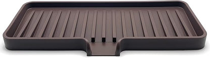 Happitasa Silicone Soap Dish Tray and Sponge Holder with Drain Chute | Bathroom and Kitchen Sink Organizer Caddy (Dark Chocolate, 9"x3.5", 5.6 Ounces)