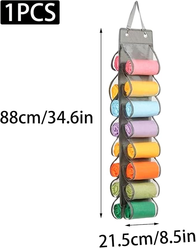 Hanging Legging Storage Organizer with 16 Pockets Gray Foldable Compartment Storage Hanger for Shirts Jeans Towels Underwear