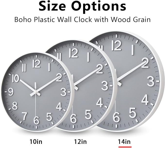 HZDHCLH Wall Clocks Battery Operated,Wall Clock Gray,14 inch Wall Clock Silent Non Ticking Modern 3D Numbers for Kitchen Bedroom Living Room Office Classroom Decor