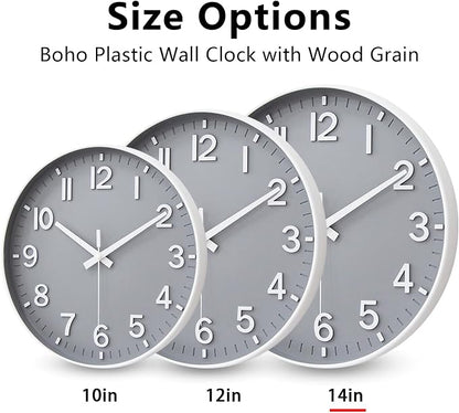 HZDHCLH Wall Clocks Battery Operated,Wall Clock Gray,14 inch Wall Clock Silent Non Ticking Modern 3D Numbers for Kitchen Bedroom Living Room Office Classroom Decor
