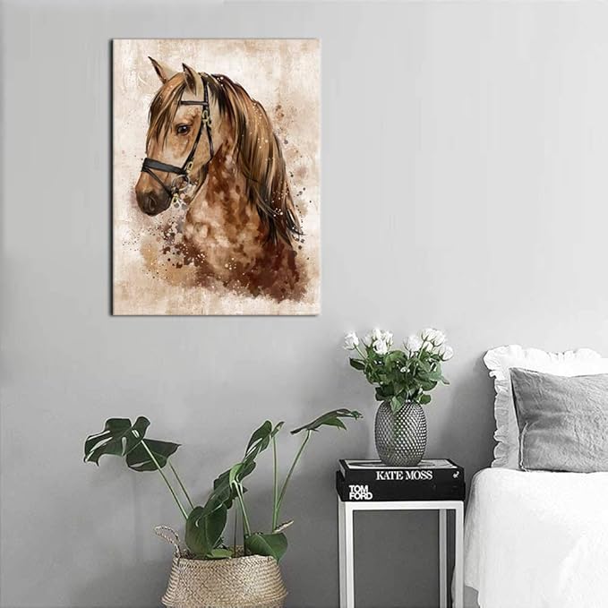 Abstract Wall Art Horse Canvas Pictures Watercolor Painting Prints Modern Abstract Animal Vintage Canvas Artwork Rustic Contemporary Wall Art Framed Ready to Hang 12" x 16"