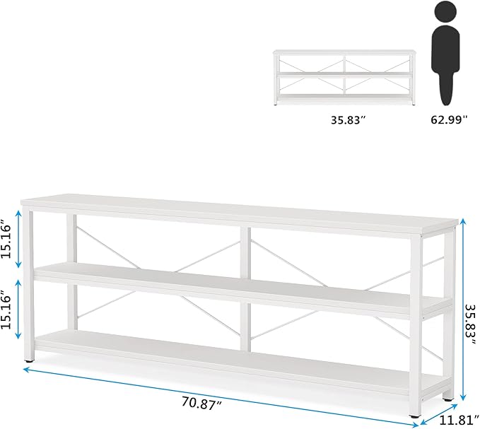Tribesigns 71" Sofa Tables,Extra Long Couch Table, Narrow Long Console Table, Entryway Table,Sofa Table with 3 Tiers Storage Shelves (White)