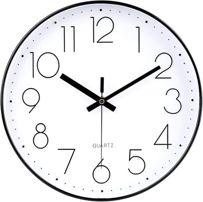 jomparis 12 Inch Wall Clock Silent Non Ticking Battery Operated Quartz Modern Decorative Round Wall Clock for Office Classroom School (Black)