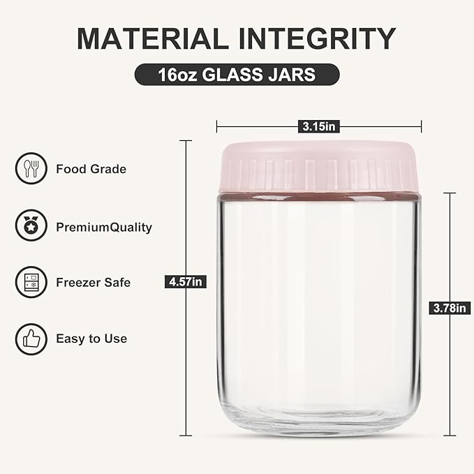 SHOWIN Overnight Oats Containers with Lids, 16oz Glass Jars with Lids 8 pcs, Wide Mouth Mason jars for Salad, Yogurt, Snacks, Meal Prep
