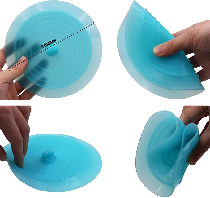 V-TOP Tub Stopper 2 Pack, 6 inches Large Silicone Drain Plug Hair Stopper Flat Suction Cover for Kitchen Bathroom and Laundry (Blue Transparent)