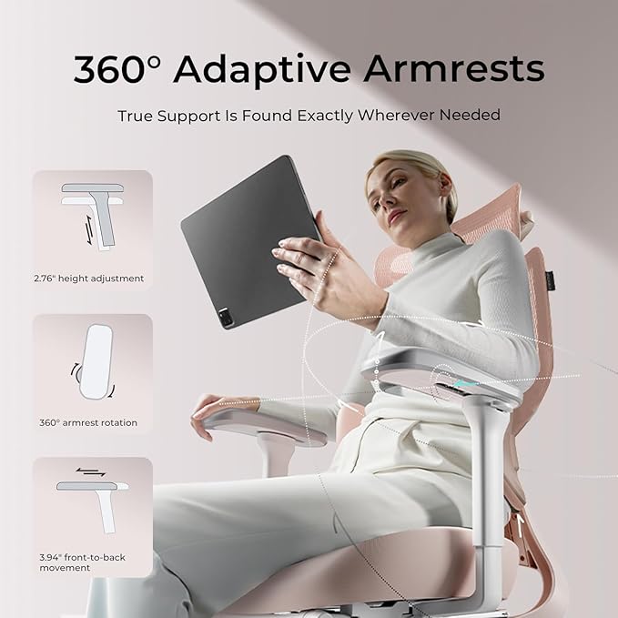 Hbada E3 Air Ergonomic Office Chair, Big and Tall Office Chair - with 3-Zone Dynamic Lumbar Support, 3D Adjustable Headrest, 4D Adjustable Armrests, Swivel, Pink(with Footrest)