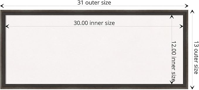 Amanti Art White Cork Board for Wall, 13x31 Vision Board with Brown Wood Frame, Medium Corkboard Office Decor for Home Organization, Casual Corkboard Pinboard to display items for home organization