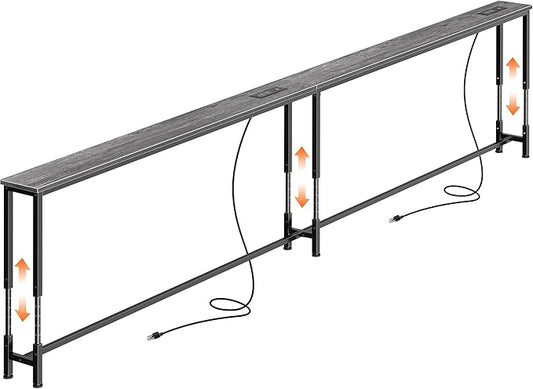 Huuger 110.2 Inch Sofa Table with Power Outlets, 23.9’’-34.4’’ Height Adjustable Range, Behind Couch Table with USB-C Ports, Sofa Tables Narrow Long, Skinny Console Table, for Small Spaces, Grey