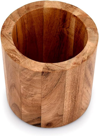 NIRMAN Acacia Wood Pencil/Pen Holder for desk, Round Desktop Organizer for Desk Multi Purpose Use for Home School Office Supplies (4" x 4" x 4")