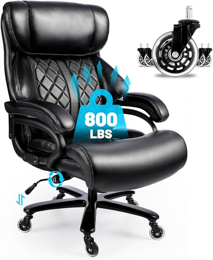 800lbs Executive Chairs, Executive Desk Chairs with Adjustable Lumbar Support, Office Chair for Heavy People, Heavy Duty Office Chair with Quiet Rubber Wheel and Extra Wide seat