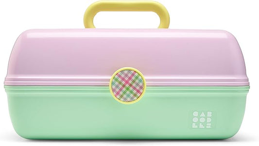 Caboodles On-The-Go Girl Makeup Box, Two-Tone Lavender and Light Green, Hard Plastic Makeup Organizer Box, Built-In Mirror, Secure Latch for Safe Travel, Spacious Storage for Large Items