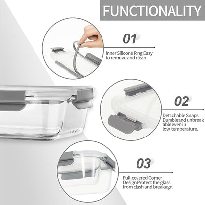AILTEC 10 Pack Glass Meal Prep Containers, Glass Food Storage Containers with Lids Airtight, Storage Container Set with Lid for Food, Bpa-free, Leak-proof, Microwave Oven Freezer Dishwasher Safe