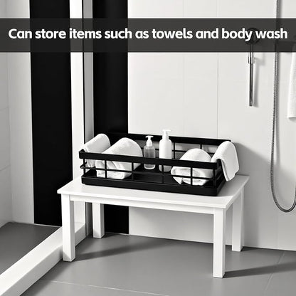 Toilet Paper Storage Basket, 13 Inch Wood and Iron Toilet Tank Basket with Grip for Bathroom Tank Topper, Fragrance Cosmetics toiletries Bath Bottles Counter Decoration Tray (Black)