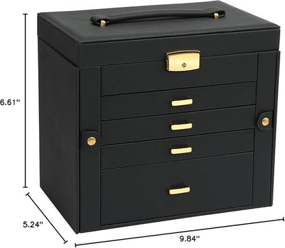 Jewelry Box for Women, 5-Layer Jewelry Organizers Box, Large Jewelry Storage Box for Girls, Jewelry Holder Organizers Gift for Valentine's Day, Christmas, New Year (Black)