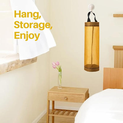 TOGETRUE Plastic Bag Holder, Mesh Grocery Bag Holder Hanging Storage Bag Dispenser (Yellow 2 Packs)