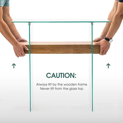 ivinta Glass Console Table with Storage, 31.5'' Modern Narrow Entryway Table with Storage Shelves for Living Room, Hallway, Foyer, Bedroom or Small Spaces 5103 (Natural)