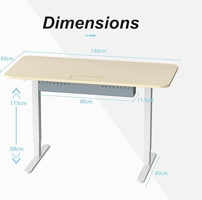 Electric Standing Desk With Cable Management Tray,55x24 Inch Adjustable Height Sit Stand Desk,With Memory Presets & Anti-Collision Computer Desk For Office,Home,Light Wood Top&White Frame