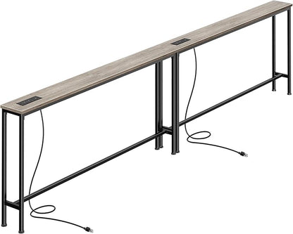 SUPERJARE 110.2 Inch Sofa Table with Power Outlets and USB-C Ports, 5.9 Inch Narrow Console Tables, Entryway Hallway Couch Tables with Storage, Behind Sofa, Small Spaces, Living Room, Oak
