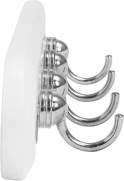 Spectrum Modern Key Holder Wall Mount Rack for Entryway Garage Mudroom Hanging Organization, Easy Install Contemporary Key Ring Holder Rack for Keychains Rings and Fobs, White Wood with Chrome Hooks