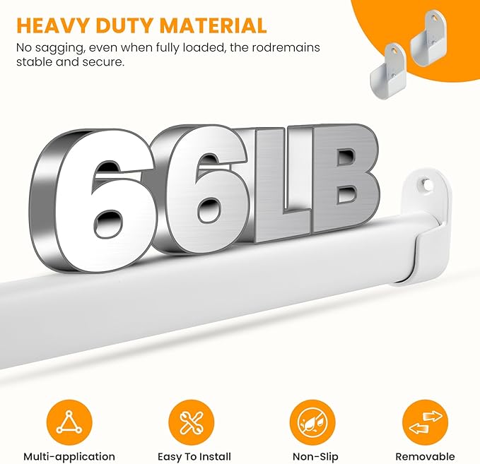 Oval Closet Rod for Hanging Clothes 18 to 40 Inch Adjustable Closet Rods 1 inch Diameter With End Supports White Poles Bar Closet Rod Expandable for Wardrobes