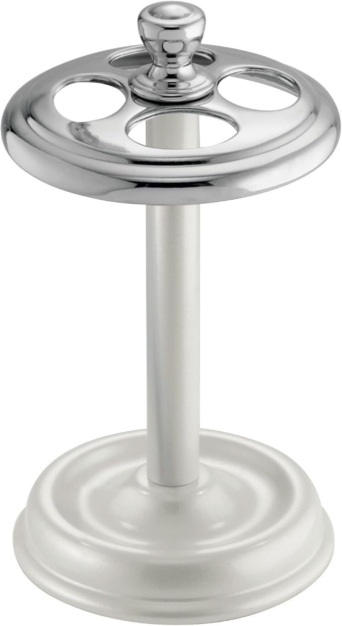 iDesign Toothbrush Holder for Bathroom - 4-Section Toothbrush Stand for Countertop, 2-Pack, White/Chrome