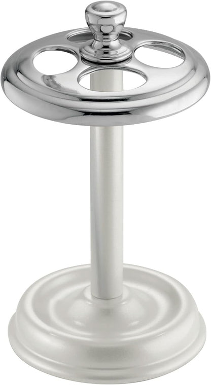 iDesign Toothbrush Holder for Bathroom - 4-Section Toothbrush Stand for Countertop, 2-Pack, White/Chrome