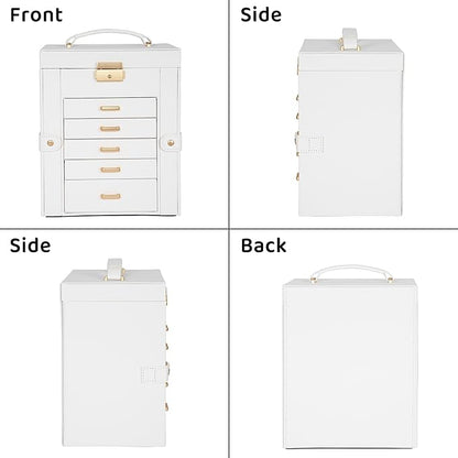 AKOZLIN 6-Tier Jewelry Box Lockable Leather Jewelry Storage Case with 5 Drawers for Women Girls Ring Necklace Earring Bracelet Holder Organizer with Mirror